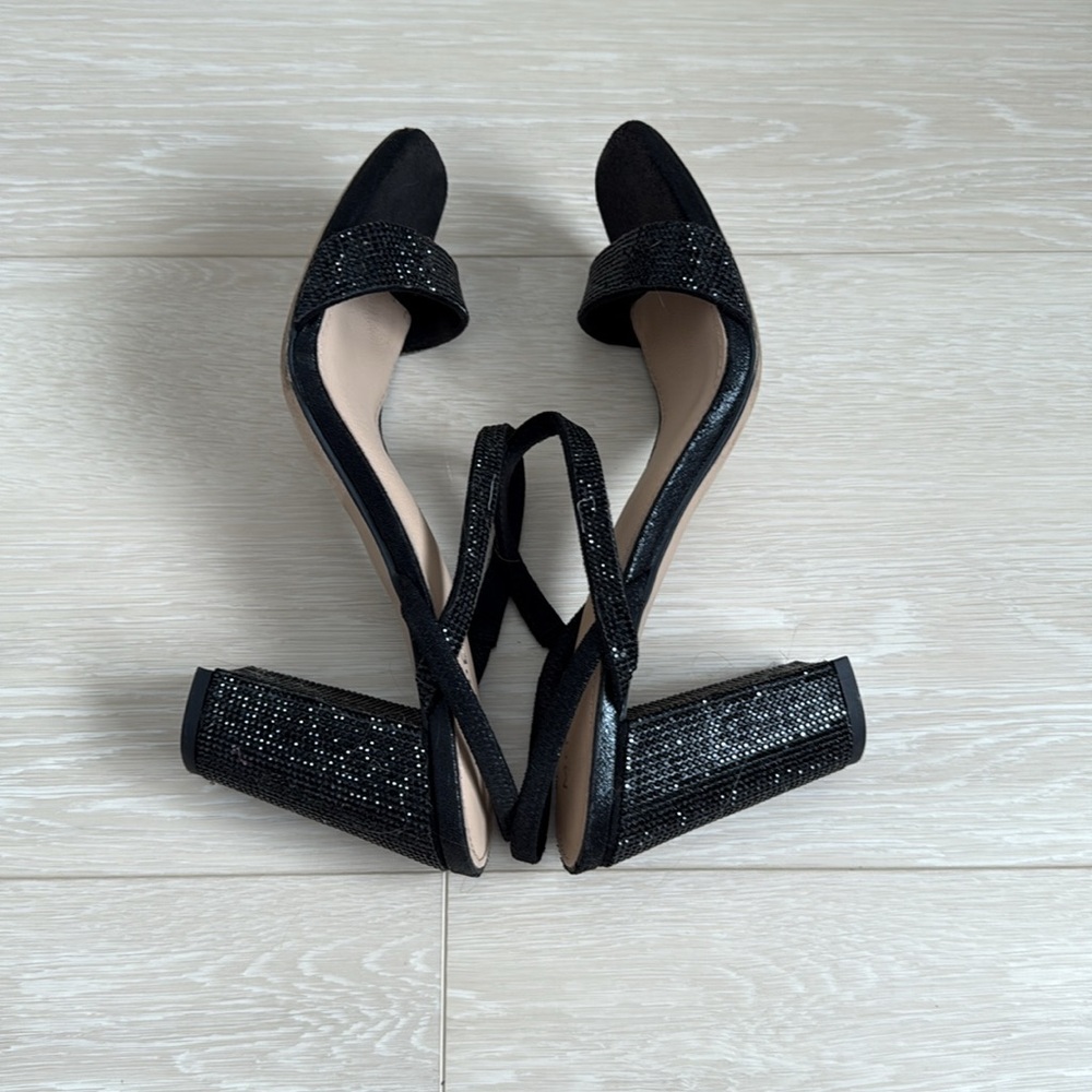 3/$10 Maripe Black Sequined Strappy Block Heels - Picture 8 of 10